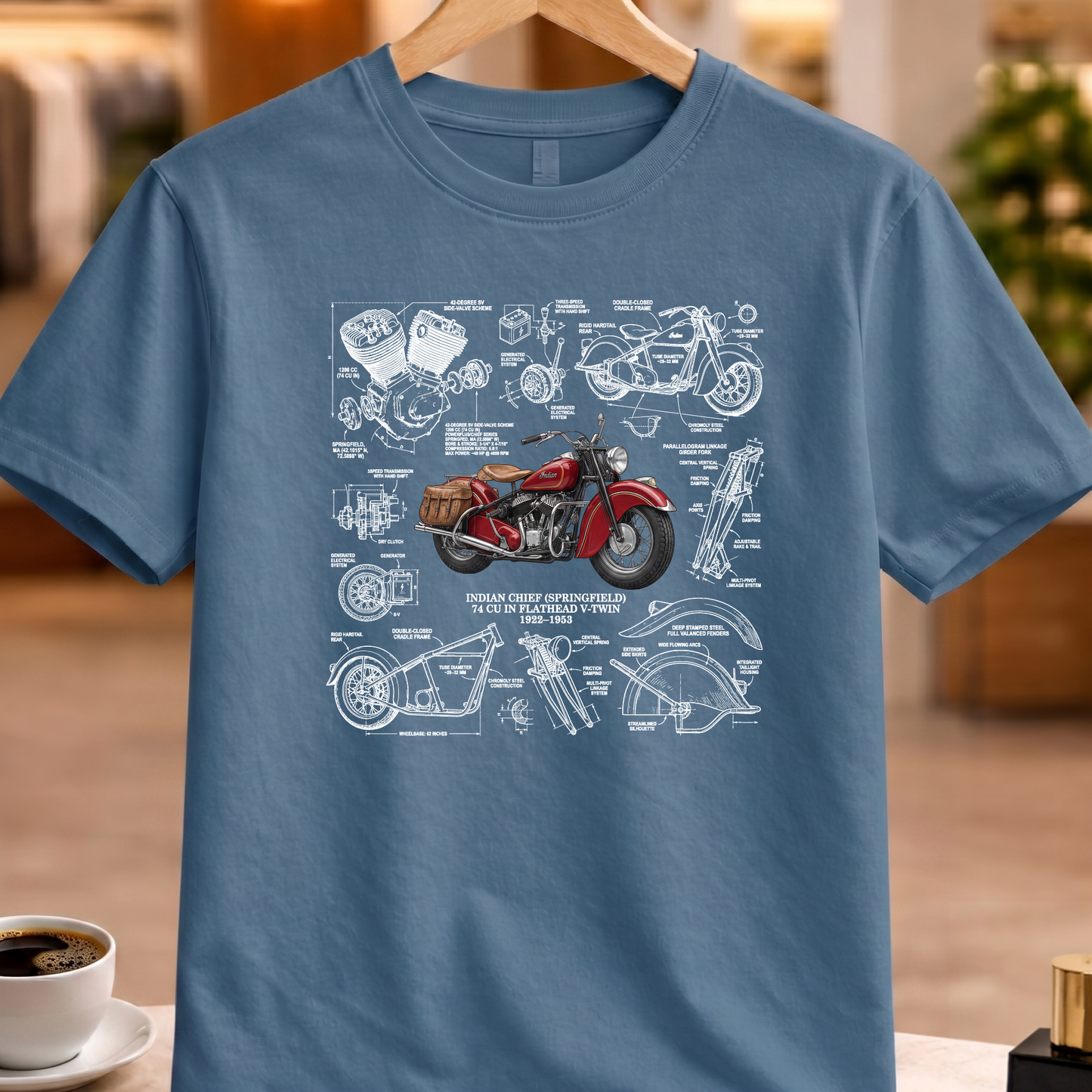 INDIAN CHIEF (SPRINGFIELD) 74 CU IN FLATHEAD V-TWIN 1922-1953 T-SHIRT