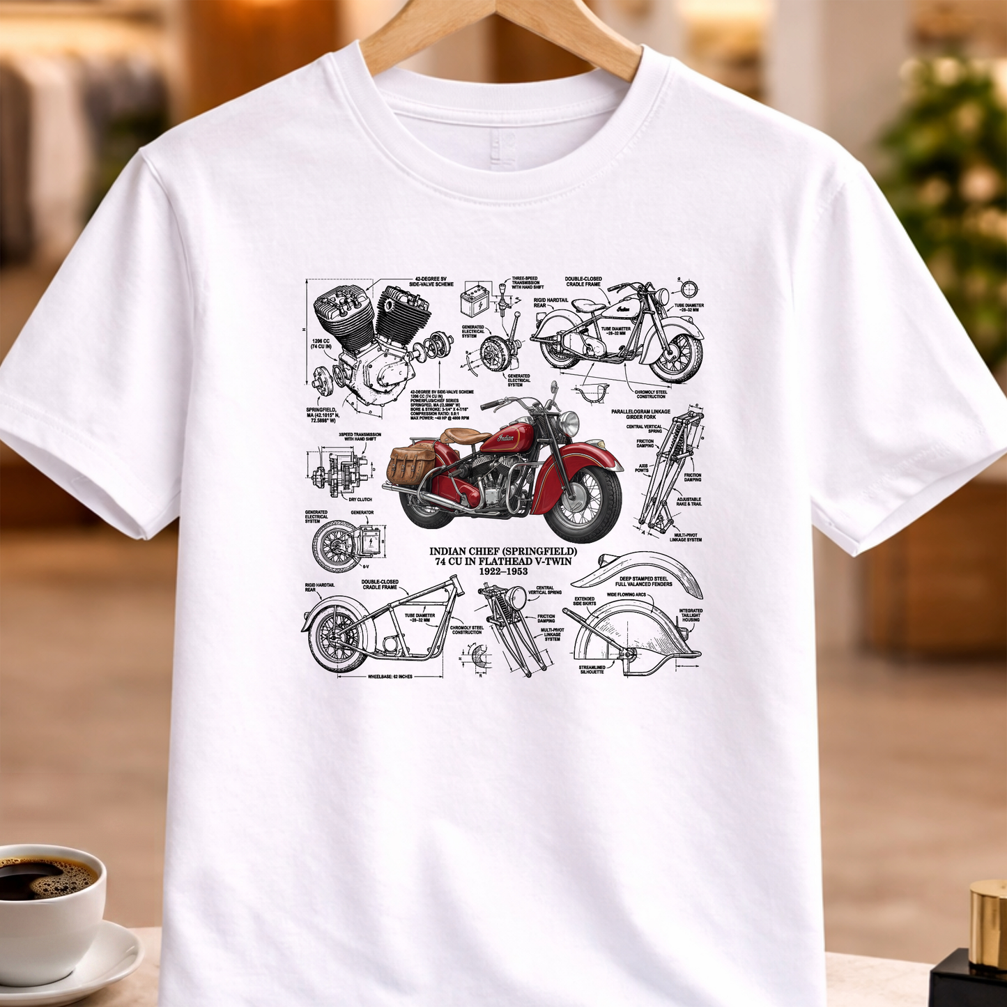 INDIAN CHIEF (SPRINGFIELD) 74 CU IN FLATHEAD V-TWIN 1922-1953 T-SHIRT