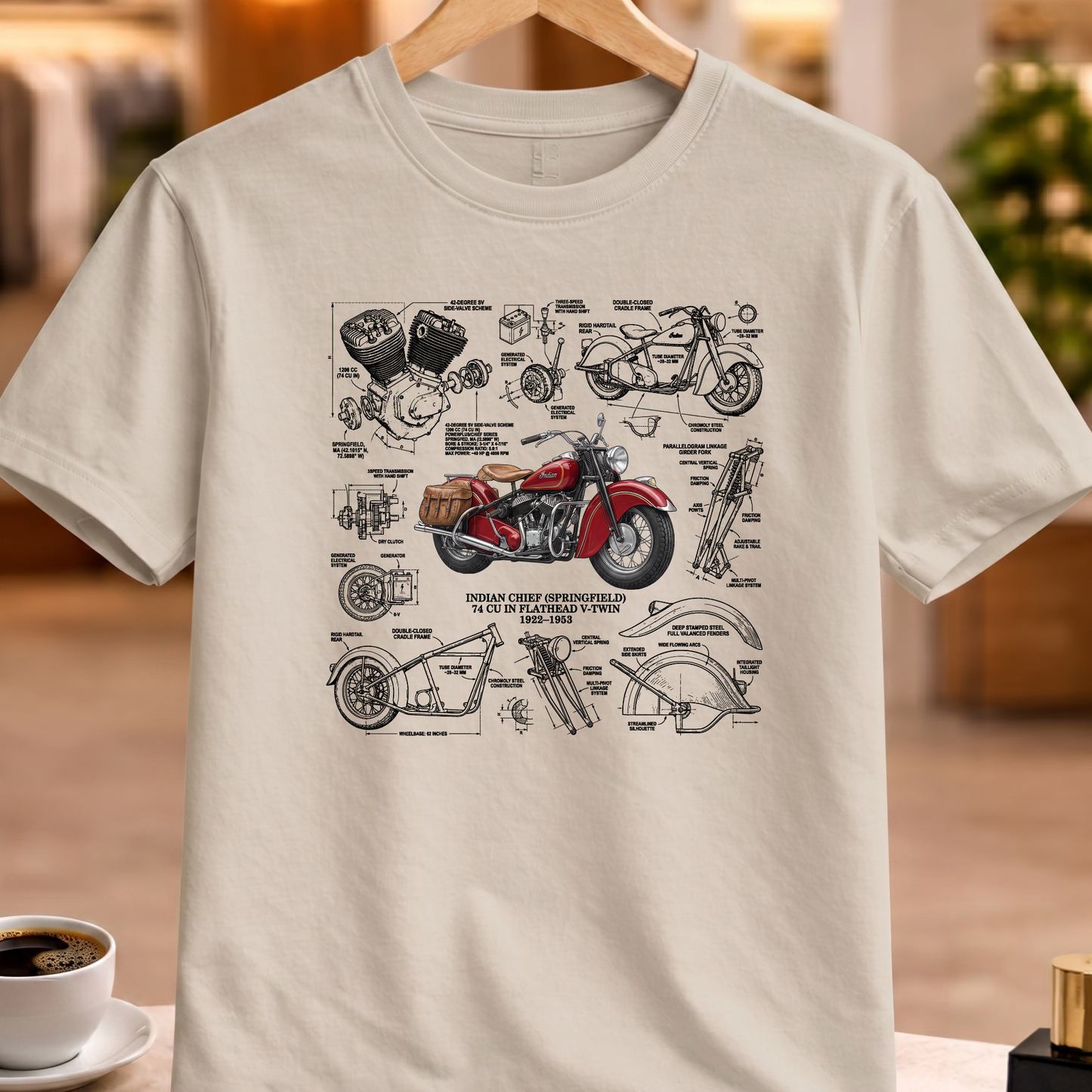 INDIAN CHIEF (SPRINGFIELD) 74 CU IN FLATHEAD V-TWIN 1922-1953 T-SHIRT