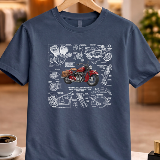 INDIAN CHIEF (SPRINGFIELD) 74 CU IN FLATHEAD V-TWIN 1922-1953 T-SHIRT